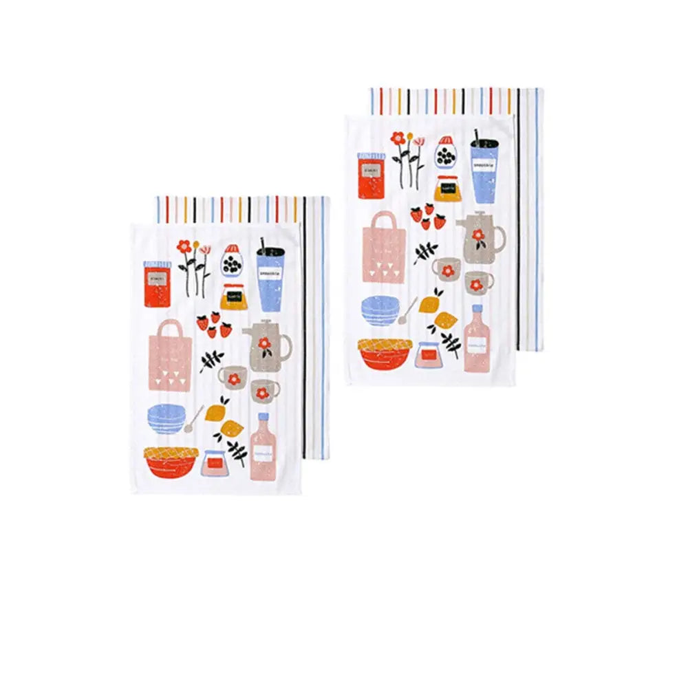 Ladelle Sunday Market Set of 4 Cotton Kitchen Towels Blue Multi - Home & Garden > Kitchenware