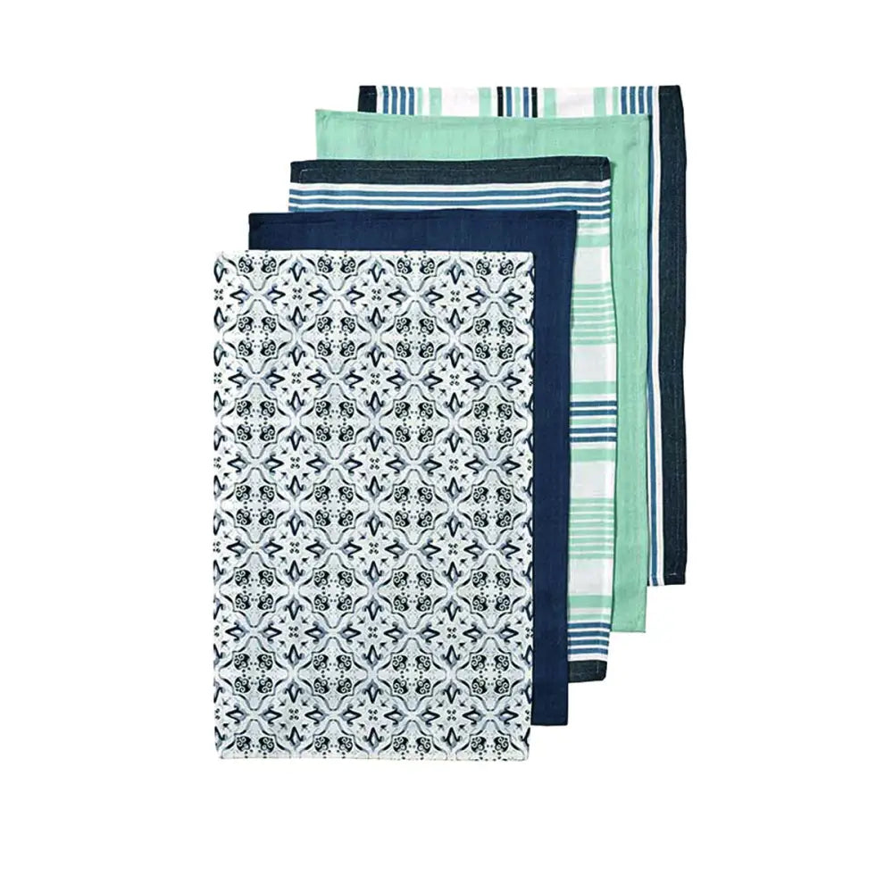 Ladelle Tile Set of 5 Cotton Kitchen Towels Navy - Home & Garden > Kitchenware