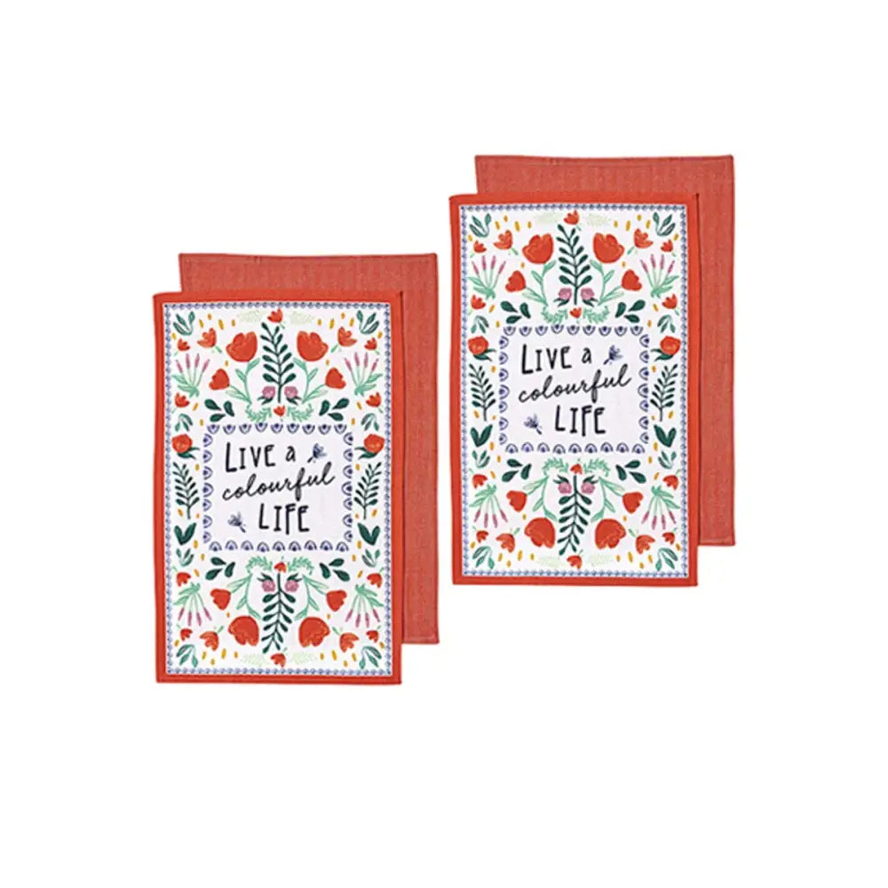 Ladelle Villa Set of 4 Cotton Kitchen Towels Red - Home & Garden > Kitchenware