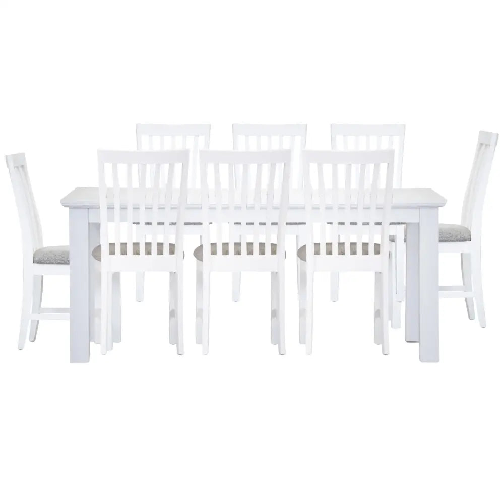 Laelia 9pc Dining Set 220cm Table 8 Chair Acacia Wood Coastal Furniture - White - Furniture > Dining