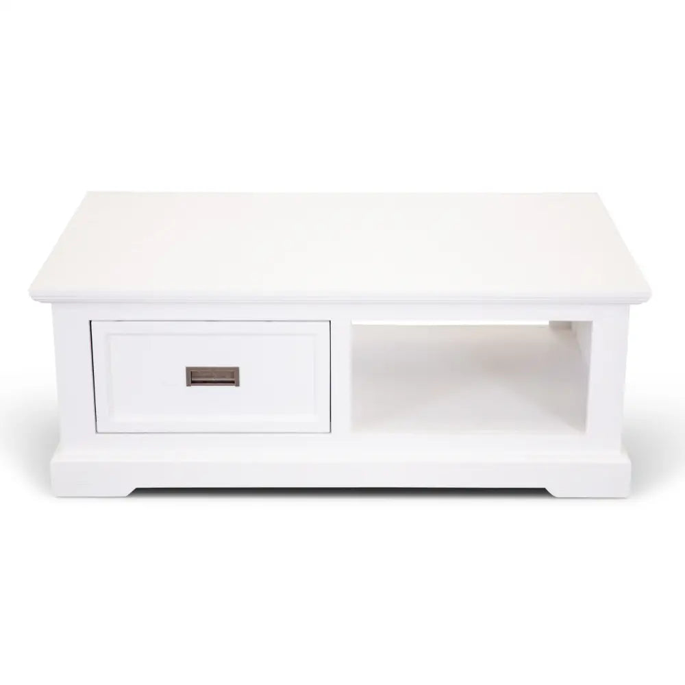 Laelia Coffee Table 120cm Solid Acacia Timber Wood Coastal Furniture - White - Furniture > Living Room
