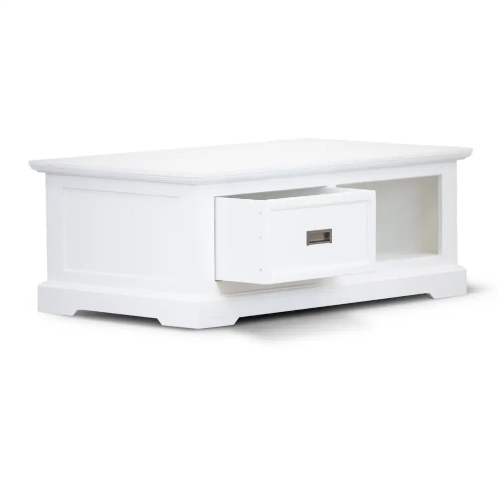 Laelia Coffee Table 120cm Solid Acacia Timber Wood Coastal Furniture - White - Furniture > Living Room