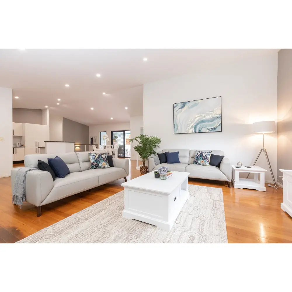 Laelia Coffee Table 120cm Solid Acacia Timber Wood Coastal Furniture - White - Furniture > Living Room