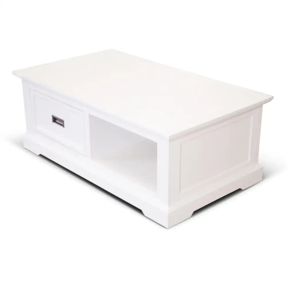 Laelia Coffee Table 120cm Solid Acacia Timber Wood Coastal Furniture - White - Furniture > Living Room