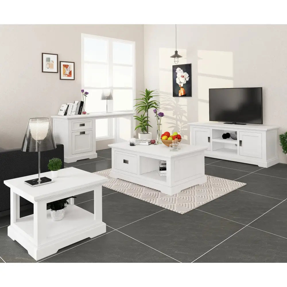 Laelia Study Computer Desk 150cm Office Executive Table Solid Acacia Wood -White - Furniture > Office