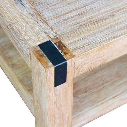 Lamp Table Open Storage Solid Wooden Frame in Classic Oak Colour - Furniture > Living Room