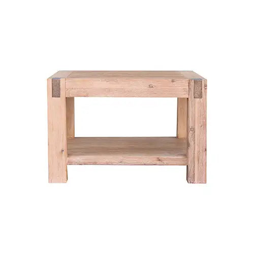 Lamp Table Open Storage Solid Wooden Frame in Classic Oak Colour - Furniture > Living Room