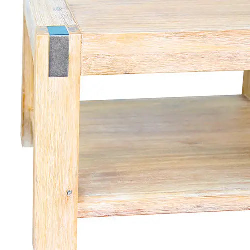 Lamp Table Open Storage Solid Wooden Frame in Classic Oak Colour - Furniture > Living Room