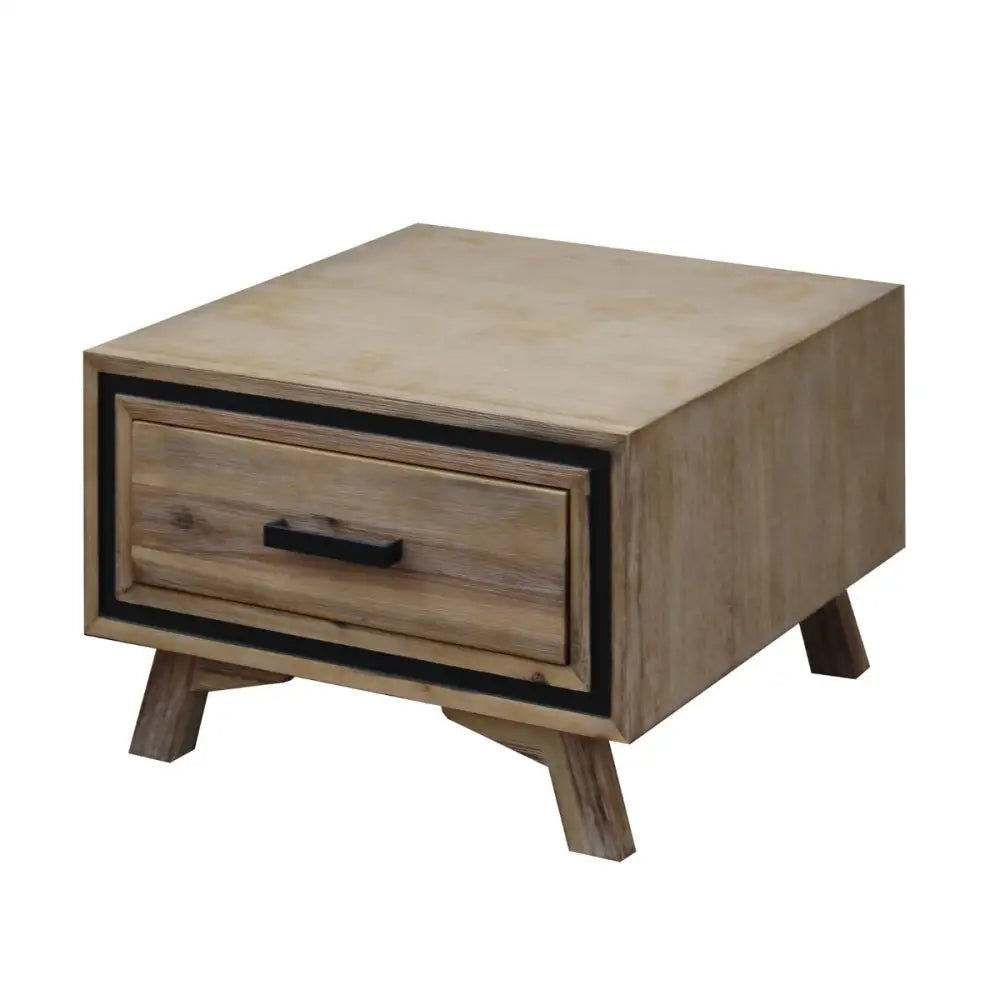 Lamp Table with 1 Storage Drawer Solid Wooden Frame in Silver Brush Colour - Furniture > Living Room