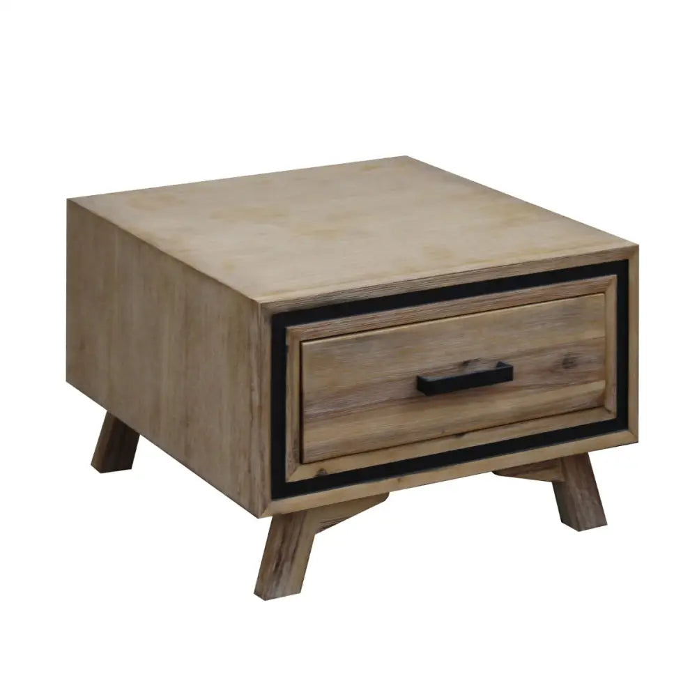 Lamp Table with 1 Storage Drawer Solid Wooden Frame in Silver Brush Colour - Furniture > Living Room