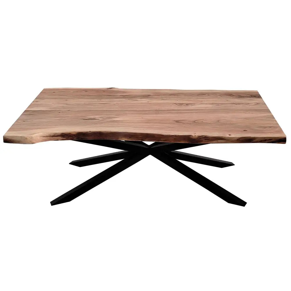 Lantana Coffee Table 130cm Live Edge Solid Acacia Timber Wood Metal Leg -Natural - Furniture > Living Room
