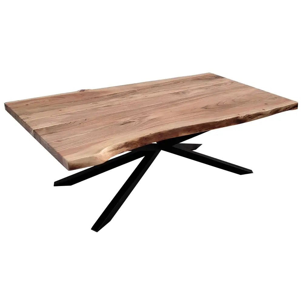 Lantana Coffee Table 130cm Live Edge Solid Acacia Timber Wood Metal Leg -Natural - Furniture > Living Room