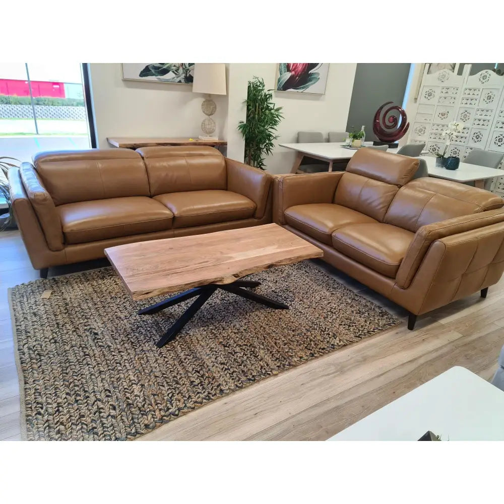 Lantana Coffee Table 130cm Live Edge Solid Acacia Timber Wood Metal Leg -Natural - Furniture > Living Room