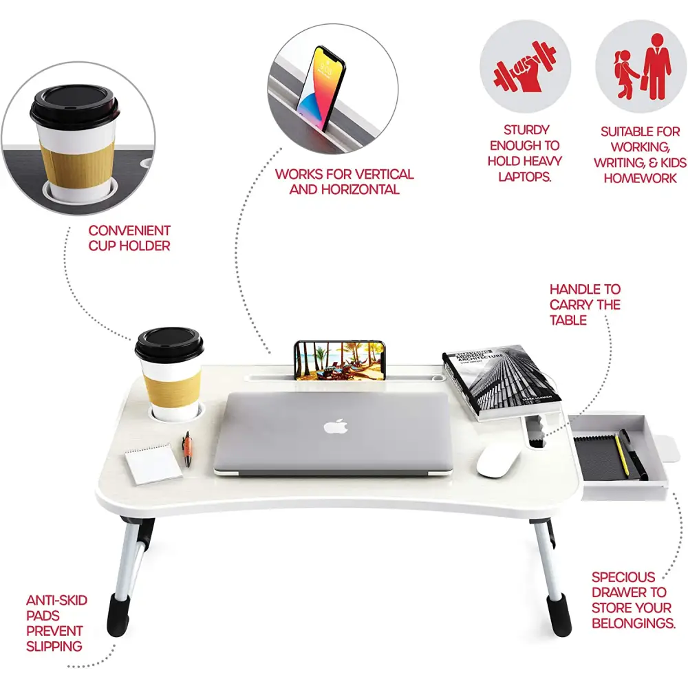 Laptop Bed Desk with Storage and foldable legs for Adults Kids & Home Office - Home & Garden > Home Office Accessories