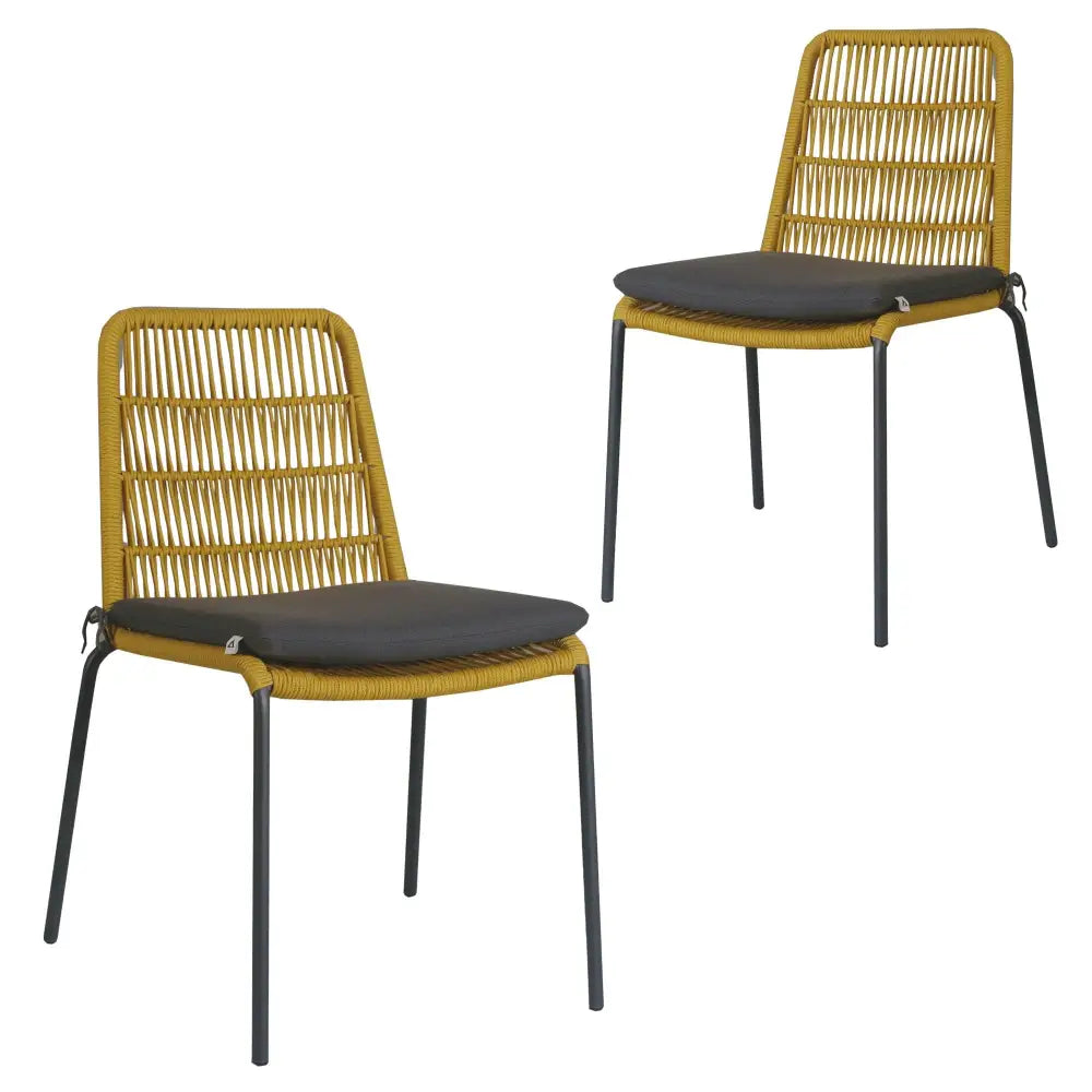 Lara 2pc Set Outdooor Rope Dining Chair Steel Frame Yellow - Furniture > Outdoor