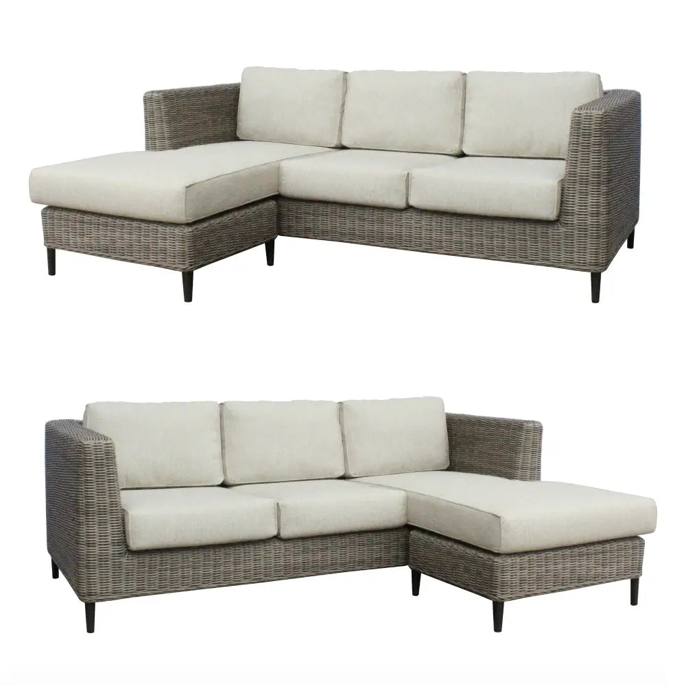 Lara 3 Seater Outdoor Sofa Rattan Reversible Chaise Lounge Light Grey - Furniture > Outdoor