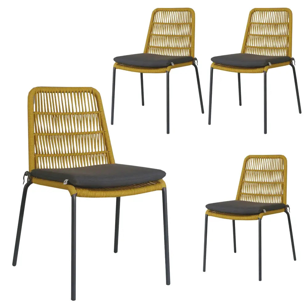 Lara 4pc Set Outdooor Rope Dining Chair Steel Frame Yellow - Furniture > Outdoor