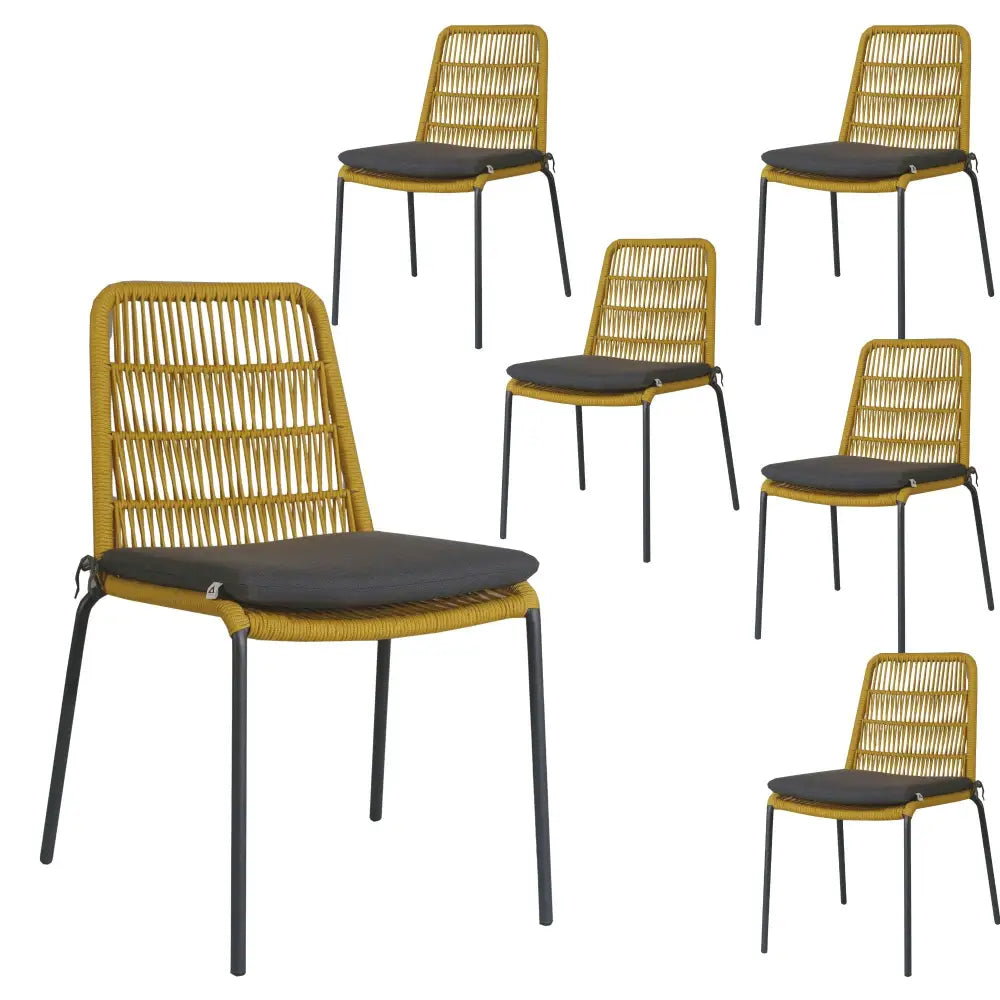 Lara 6pc Set Outdooor Rope Dining Chair Steel Frame Yellow - Furniture > Outdoor
