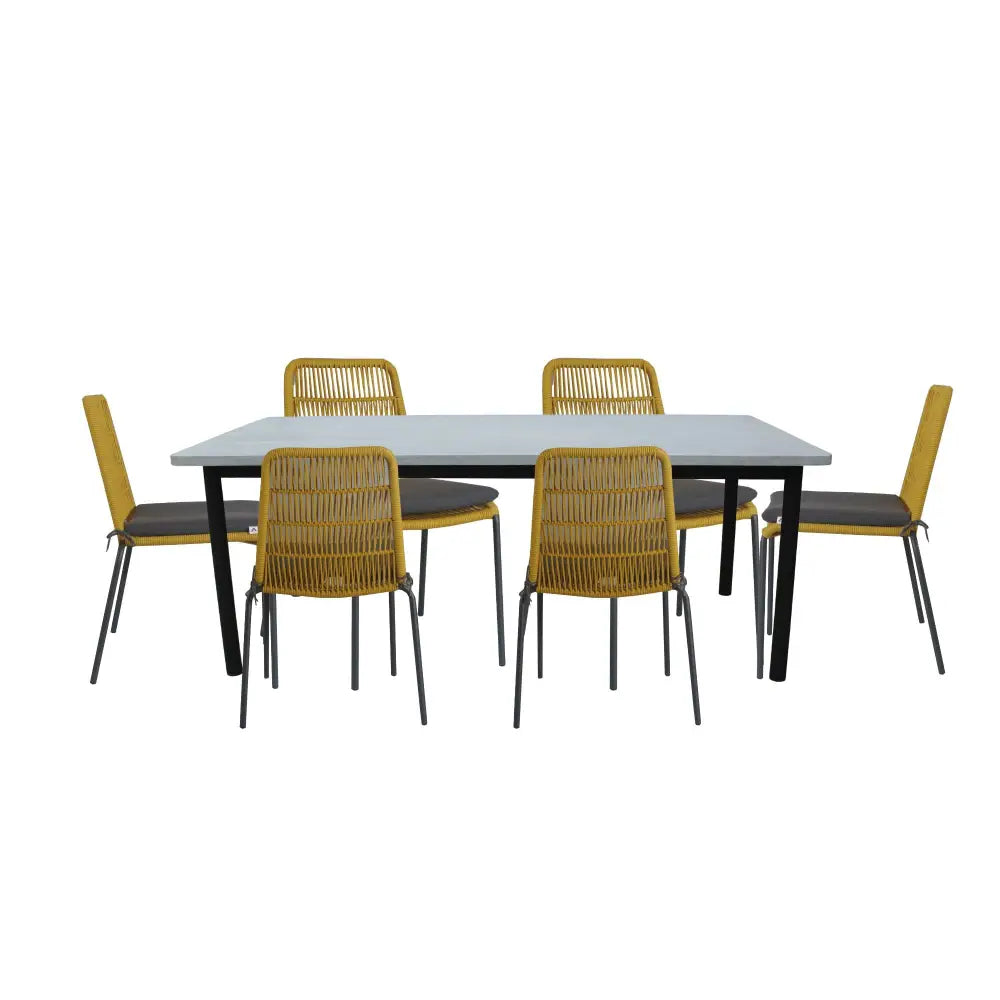 Lara 7pc Set 180cm Outdoor Dining Table 6 Chair Glass Concrete Top - Furniture > Outdoor