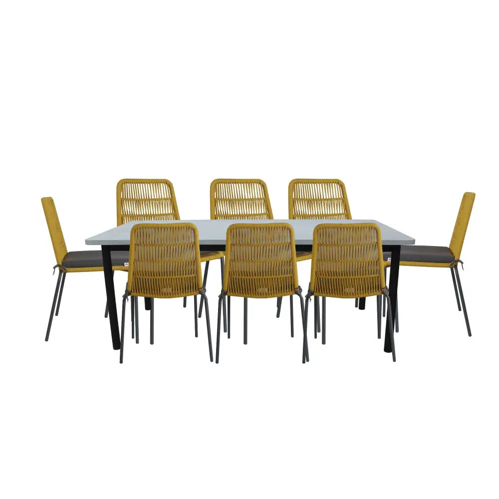 Lara 9pc Set 240cm Outdoor Dining Table 8 Chair Glass Concrete Top - Furniture > Outdoor