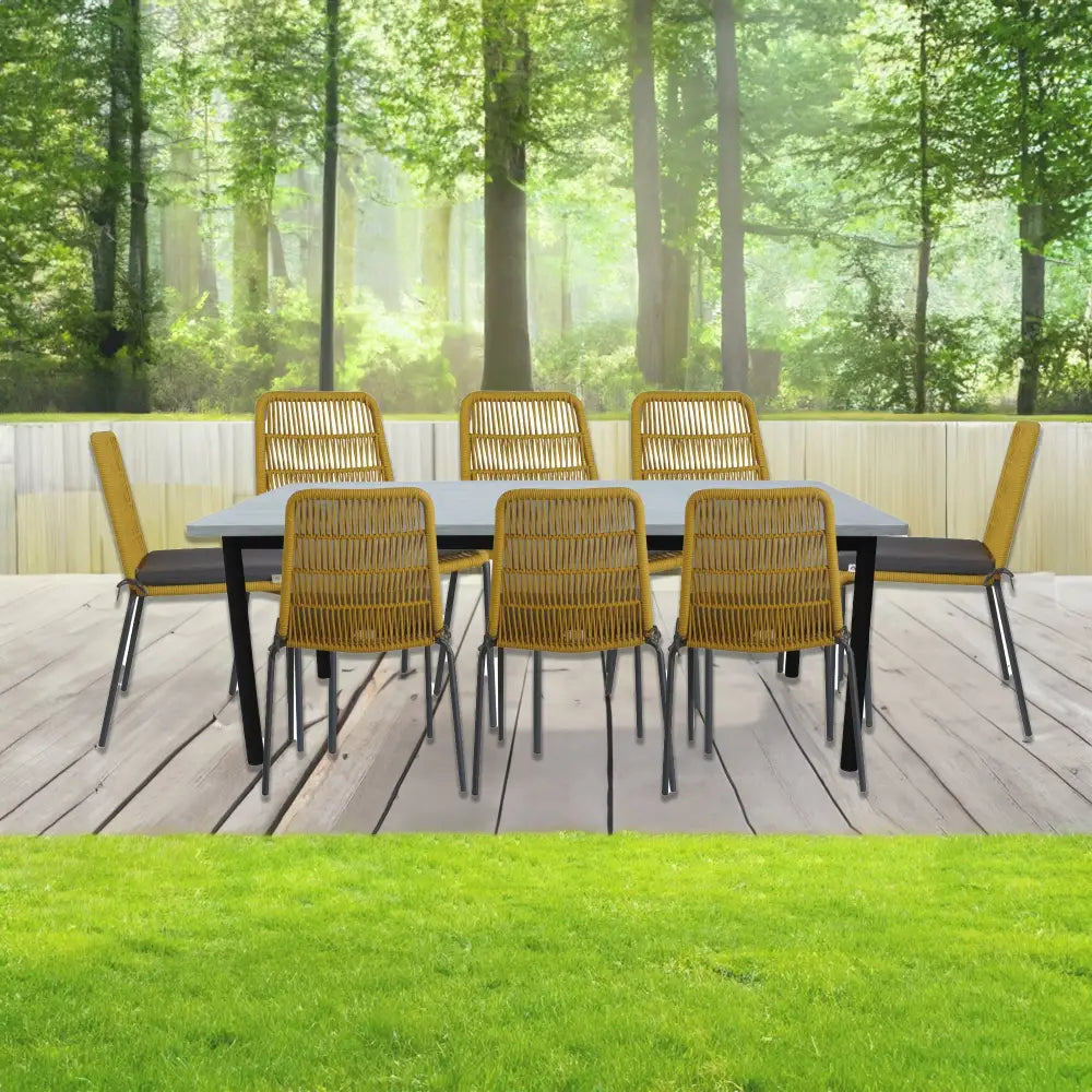 Lara 9pc Set 240cm Outdoor Dining Table 8 Chair Glass Concrete Top - Furniture > Outdoor