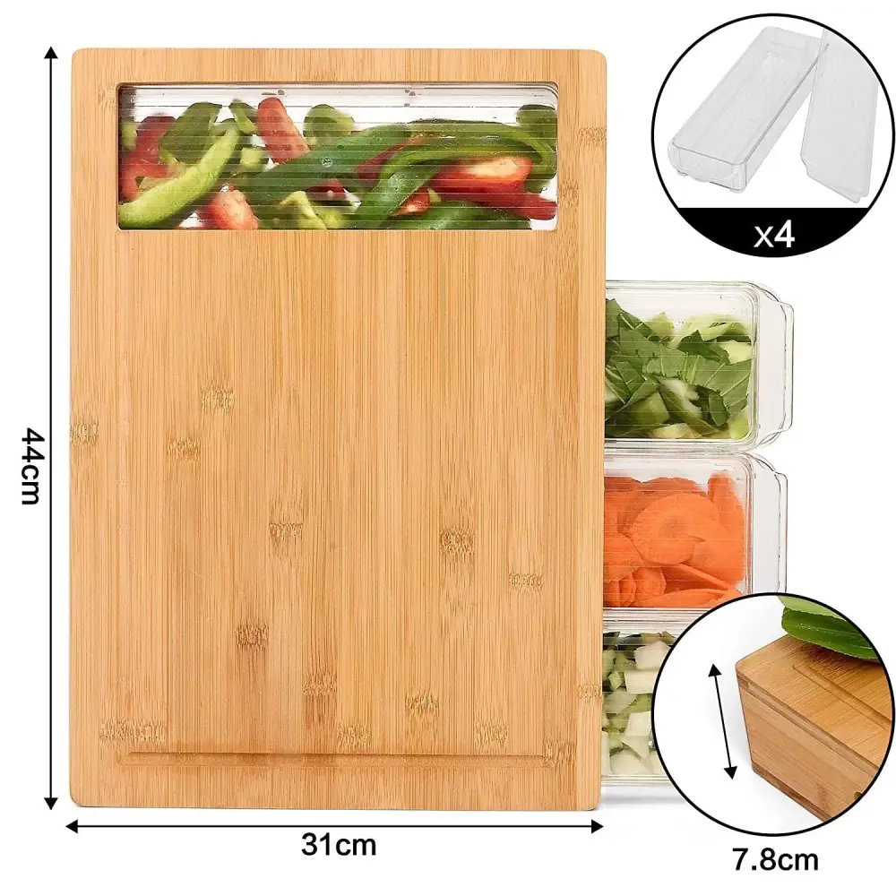 Large Bamboo Cutting Board and 4 Containers with Mobile Holder gift included for Home Kitchen - Appliances > Kitchen