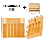 Large Capacity Bamboo Expandable Drawer Organizer with Knife Block Holder for Home Kitchen Utensils - Home & Garden >