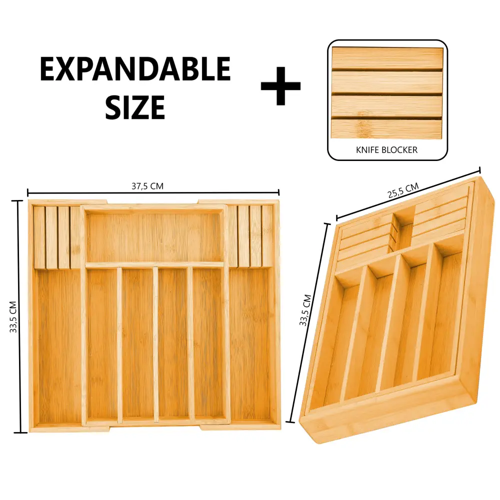 Large Capacity Bamboo Expandable Drawer Organizer with Knife Block Holder for Home Kitchen Utensils - Home & Garden >