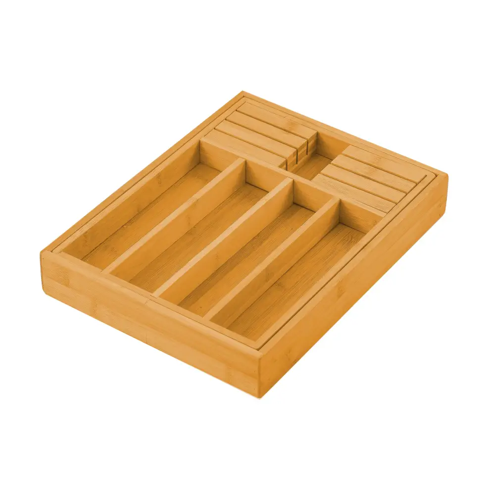 Large Capacity Bamboo Expandable Drawer Organizer with Knife Block Holder for Home Kitchen Utensils - Home & Garden >