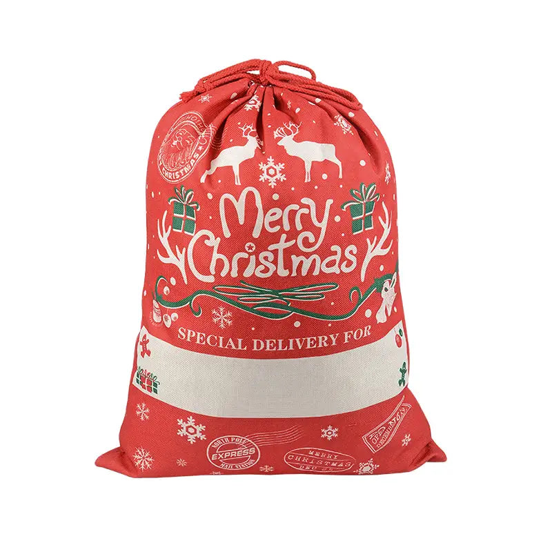Large Christmas XMAS Hessian Santa Sack Stocking Bag Reindeer Children Gifts Bag Red - Reindeer Gift - Occasions >
