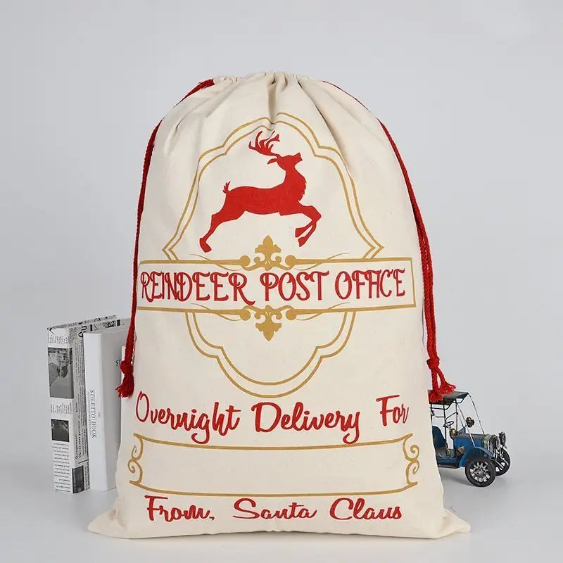 Large Christmas XMAS Hessian Santa Sack Stocking Bag Reindeer Children Gifts Bag Cream - Reindeer Post - Occasions >