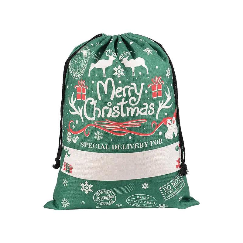 Large Christmas XMAS Hessian Santa Sack Stocking Bag Reindeer Children Gifts Bag Green - Reindeer Gift - Occasions >