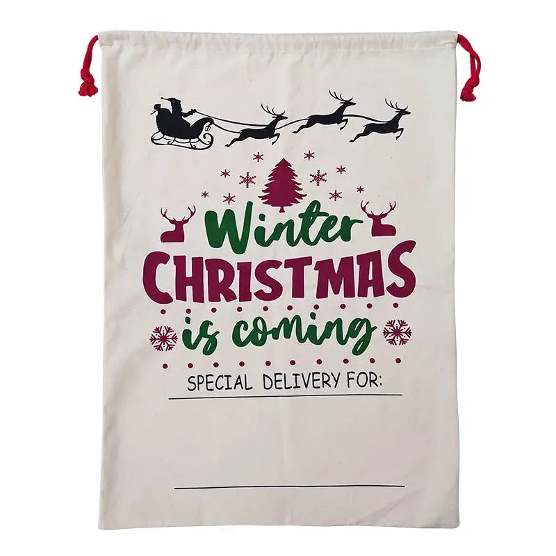 Large Christmas XMAS Hessian Santa Sack Stocking Bag Reindeer Children Gifts Bag Cream - Winter Is Coming - Occasions >