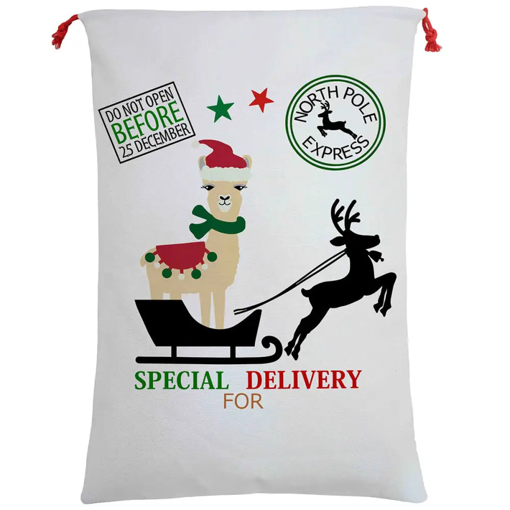 Large Christmas XMAS Hessian Santa Sack Stocking Bag Reindeer Children Gifts Bag Special Delivery By Alpaca - Occasions