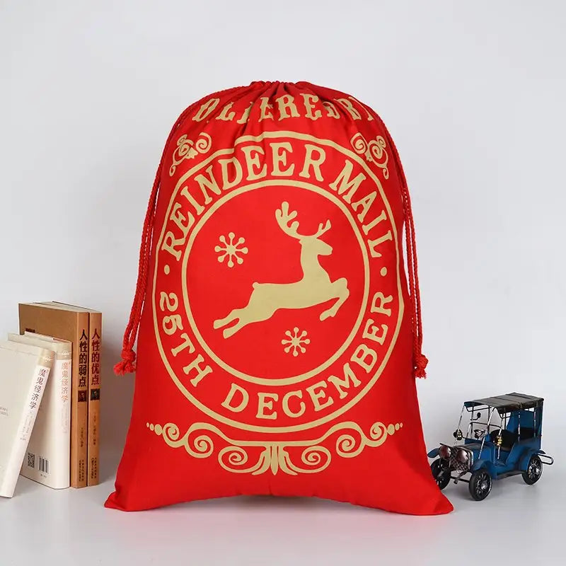 Large Christmas XMAS Hessian Santa Sack Stocking Bag Reindeer Children Gifts Bag Red - Delivery by Reindeer - Occasions
