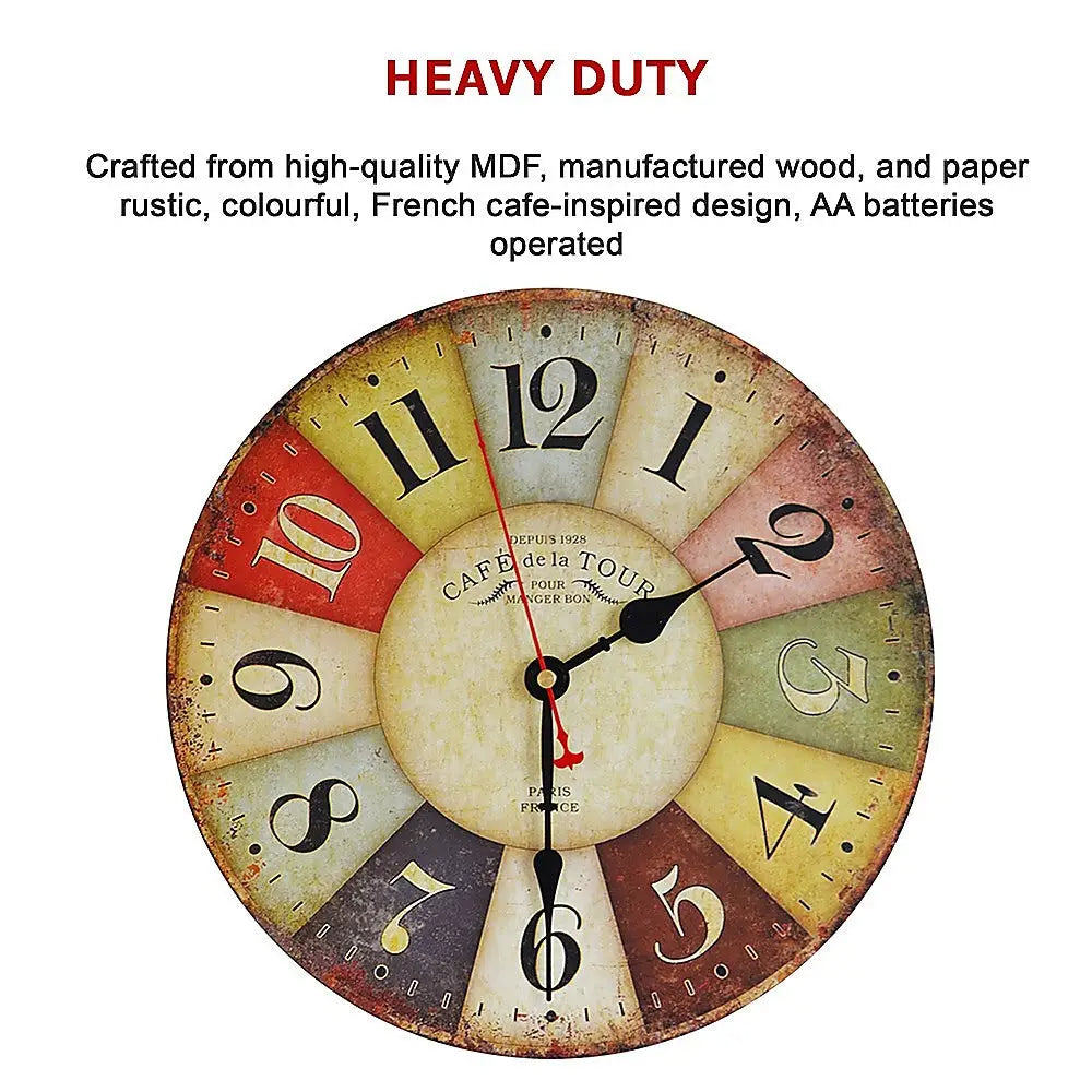 Large Colourful Wall Clock Kitchen Office Retro Timepiece - Home & Garden > Decor