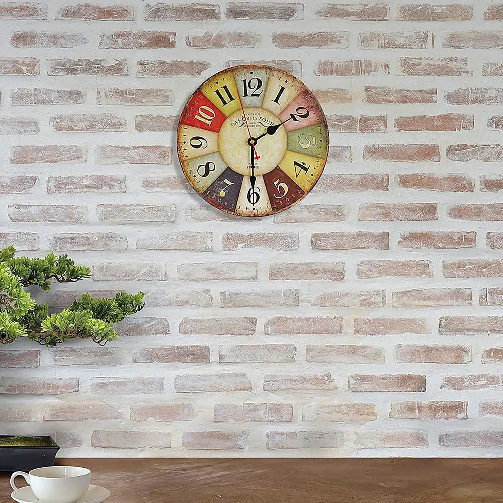 Large Colourful Wall Clock Kitchen Office Retro Timepiece - Home & Garden > Decor