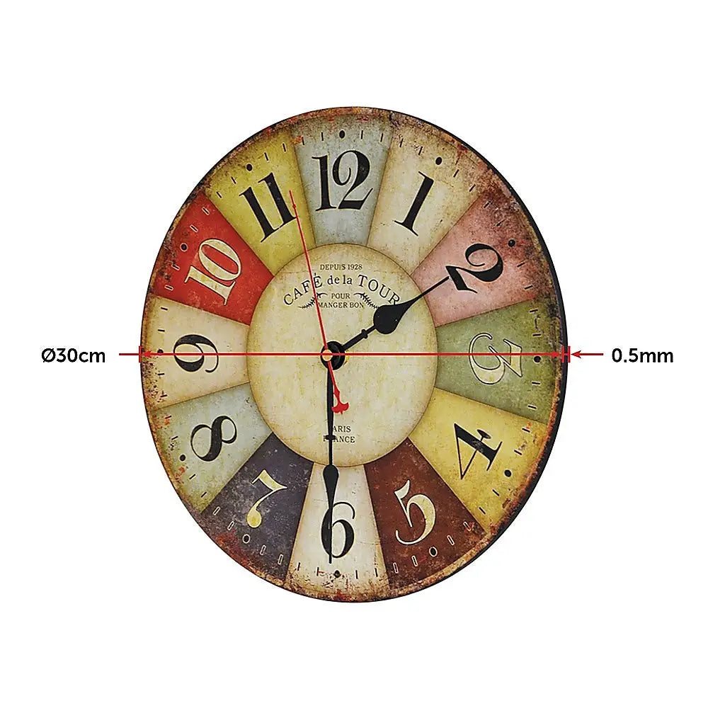 Large Colourful Wall Clock Kitchen Office Retro Timepiece - Home & Garden > Decor