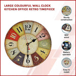 Large Colourful Wall Clock Kitchen Office Retro Timepiece - Home & Garden > Decor
