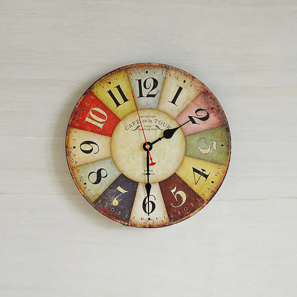 Large Colourful Wall Clock Kitchen Office Retro Timepiece - Home & Garden > Decor