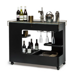 Large Contemporary Black Gold Drinks Trolley Bar Cart with Marble Top and Stemware Rack - Furniture > Living Room
