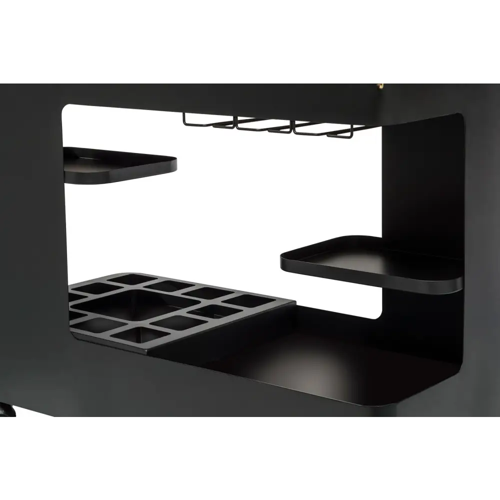 Large Contemporary Black Gold Drinks Trolley Bar Cart with Marble Top and Stemware Rack - Furniture > Living Room