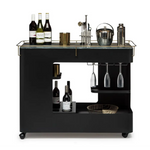 Large Contemporary Black Gold Drinks Trolley Bar Cart with Marble Top and Stemware Rack - Furniture > Living Room
