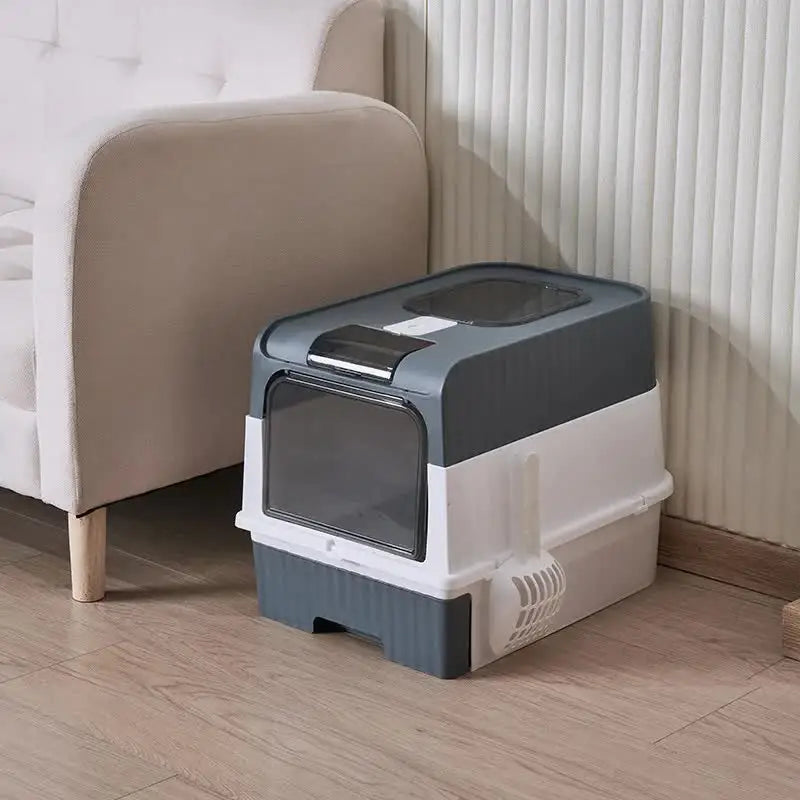Large Enclosed Cat Litter Box with Drawer and Scoop - Odor Control Removable Tray Easy Clean Design - Pet Care > Cat