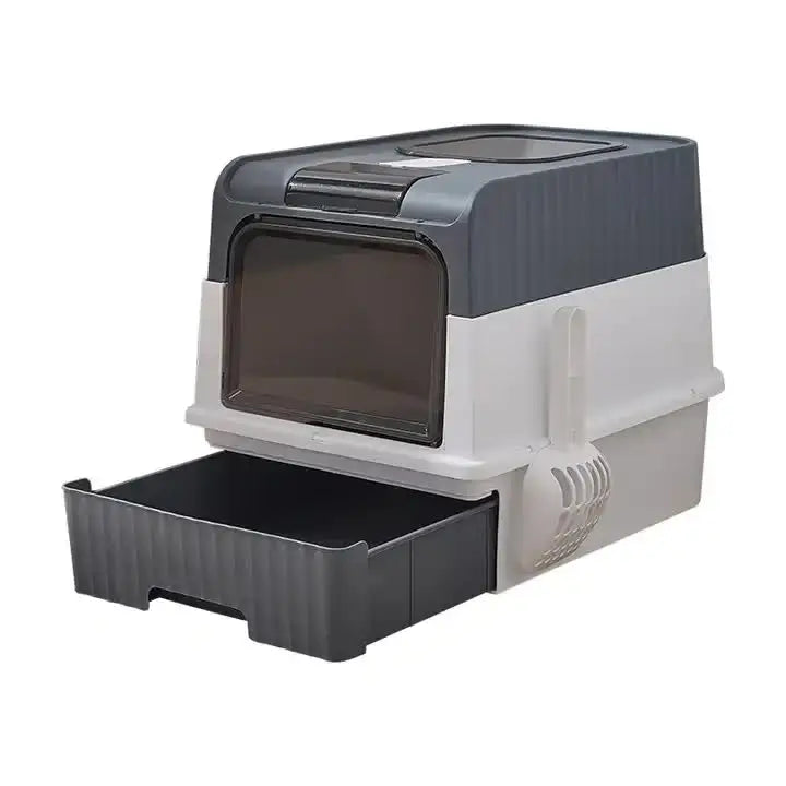 Large Enclosed Cat Litter Box with Drawer and Scoop - Odor Control Removable Tray Easy Clean Design - Pet Care > Cat