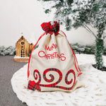 Large Merry Christmas Drawstring Gift Bag with Plaid Accents - Perfect for Holiday Presents (3 pieces) - Occasions >