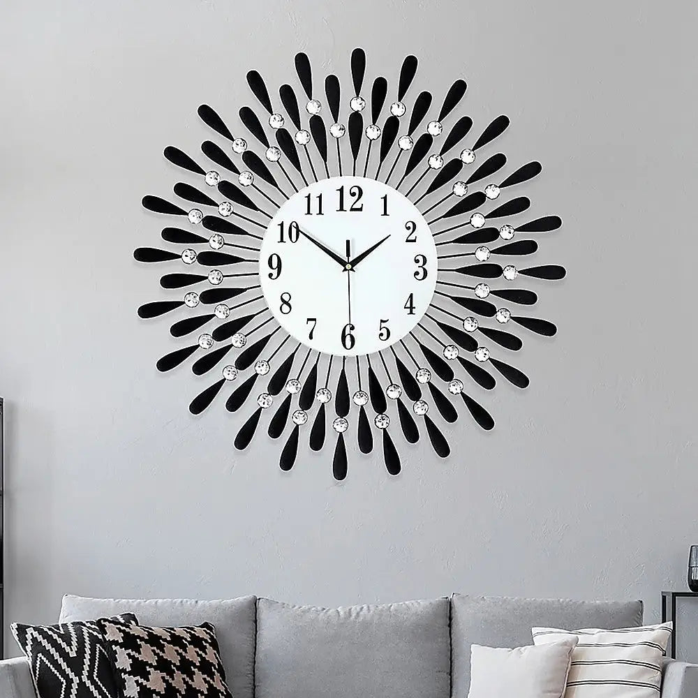 Large Modern 3D Crystal Wall Clock Luxury Art Metal Round Home Decor - Home & Garden > Decor