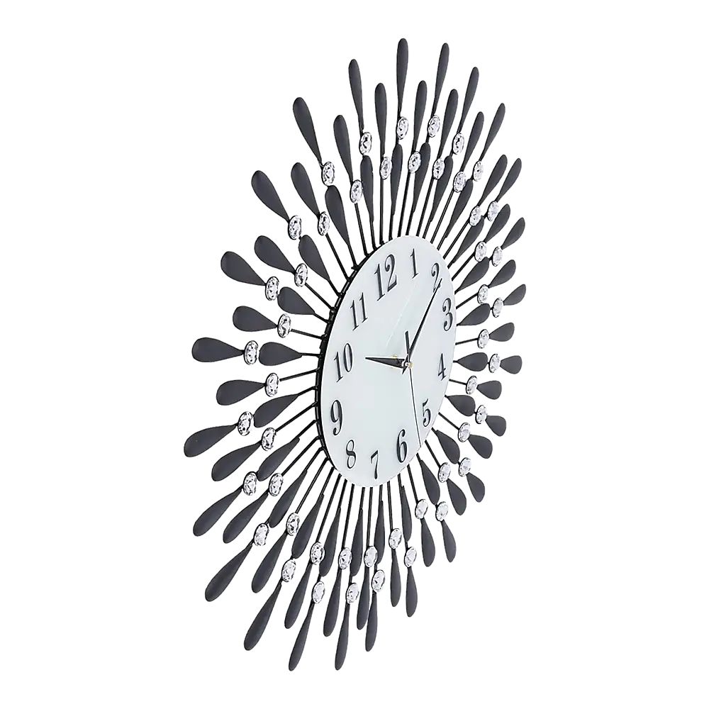 Large Modern 3D Crystal Wall Clock Luxury Art Metal Round Home Decor - Home & Garden > Decor