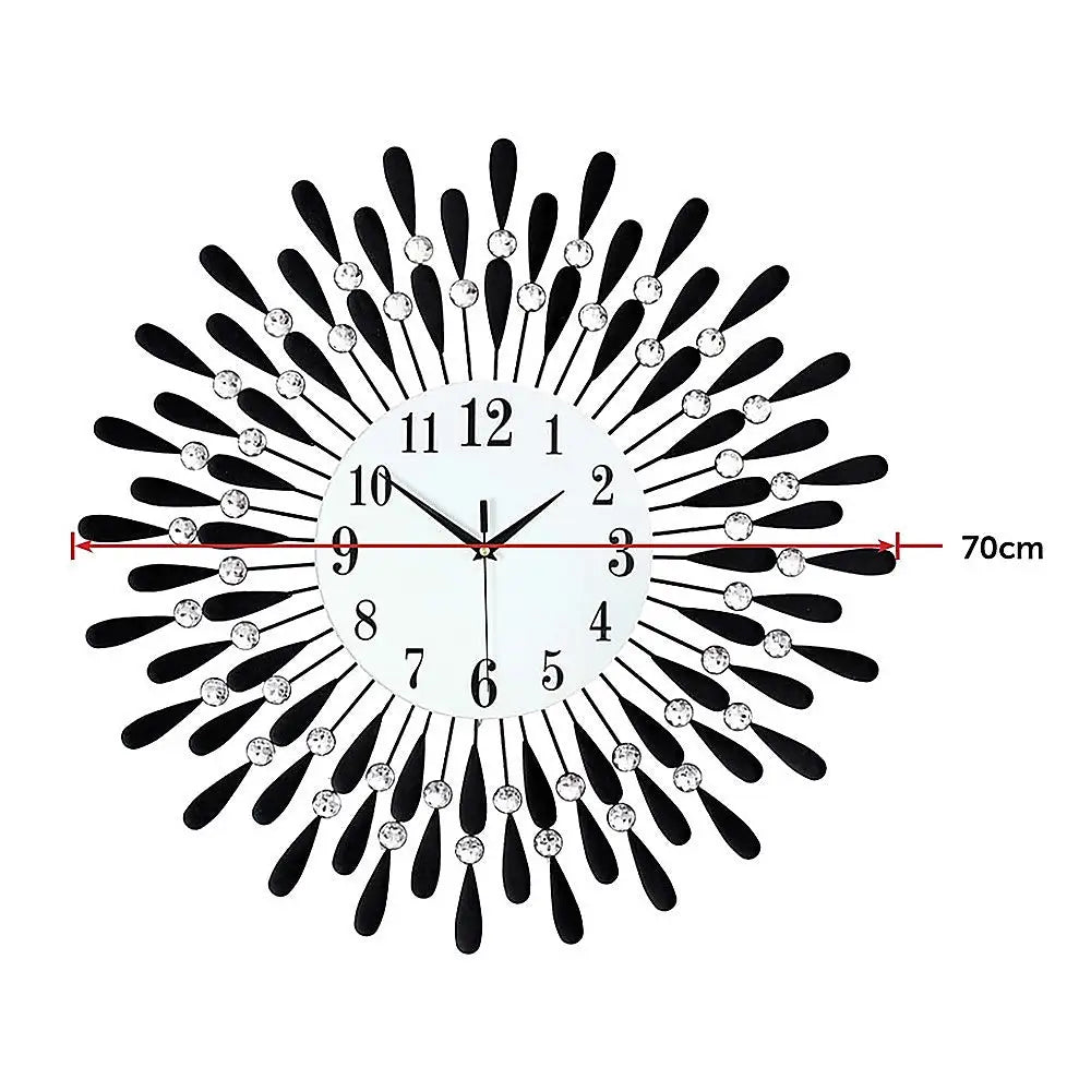 Large Modern 3D Crystal Wall Clock Luxury Art Metal Round Home Decor - Home & Garden > Decor