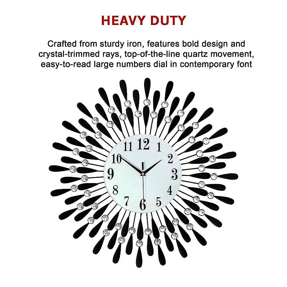 Large Modern 3D Crystal Wall Clock Luxury Art Metal Round Home Decor - Home & Garden > Decor
